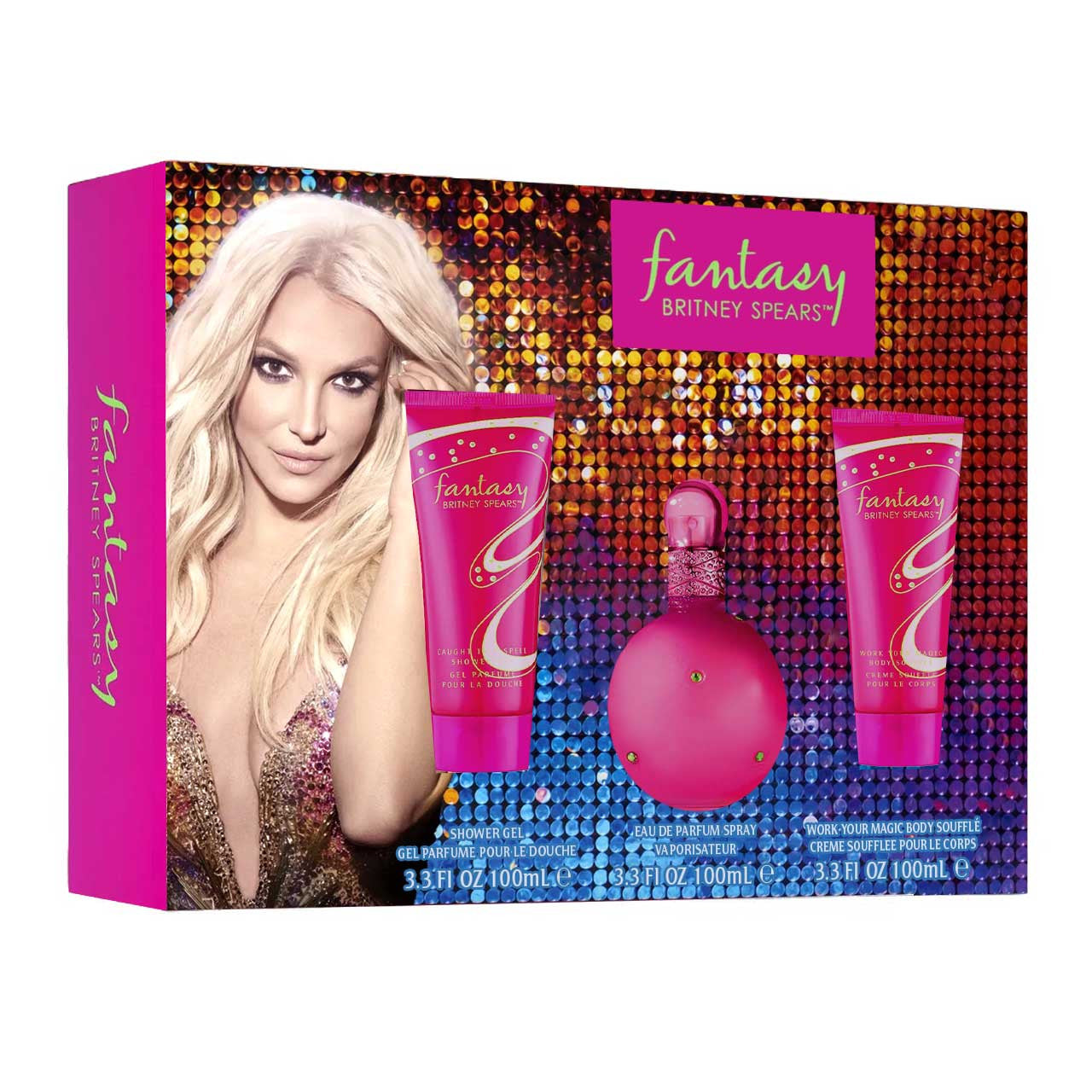 Britney Spears
Fantasy by Britney Spears SET 3 Piezas Dama EDP 100ml + Crema Corporal 100ml + Gel de Ducha 100ml