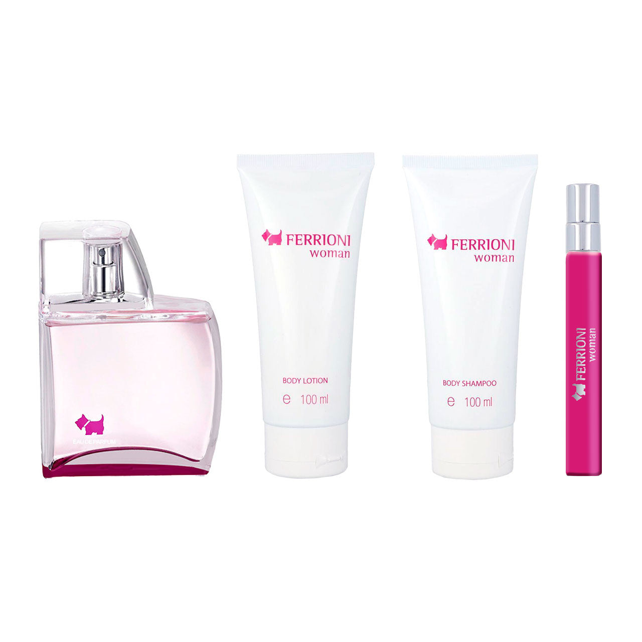Ferrioni SET 4 Piezas Dama EDP 100ml + Locion Corporal 100ml + Shampoo Corporal 100ml + Miniatura 10ml