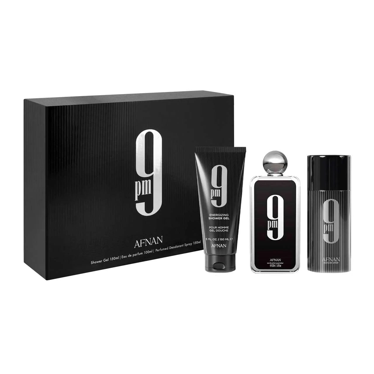 Afnan 9pm SET 3 Piezas Hombre EDP 100ml + Gel de Ducha 150ml + Desodorante 150ml
